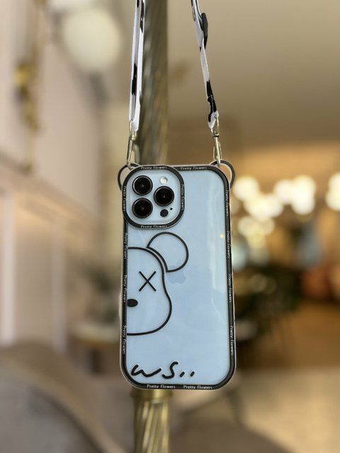 Чохол для iPhone 14 Bearbrick ведмедик з ременем для плеча Чорний