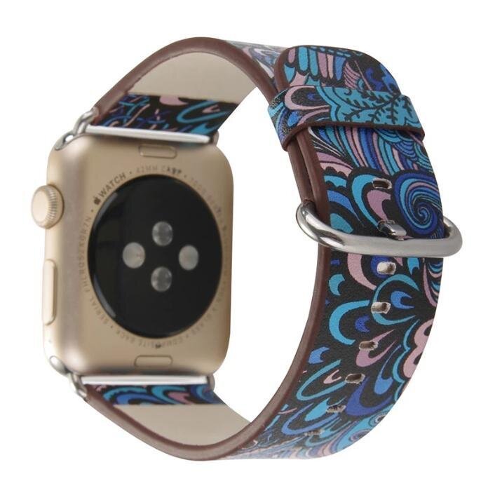 Кожаный синий ремешок с этническим рисунком для Apple Watch 42-45 мм (Series 6/5/4/3/2)