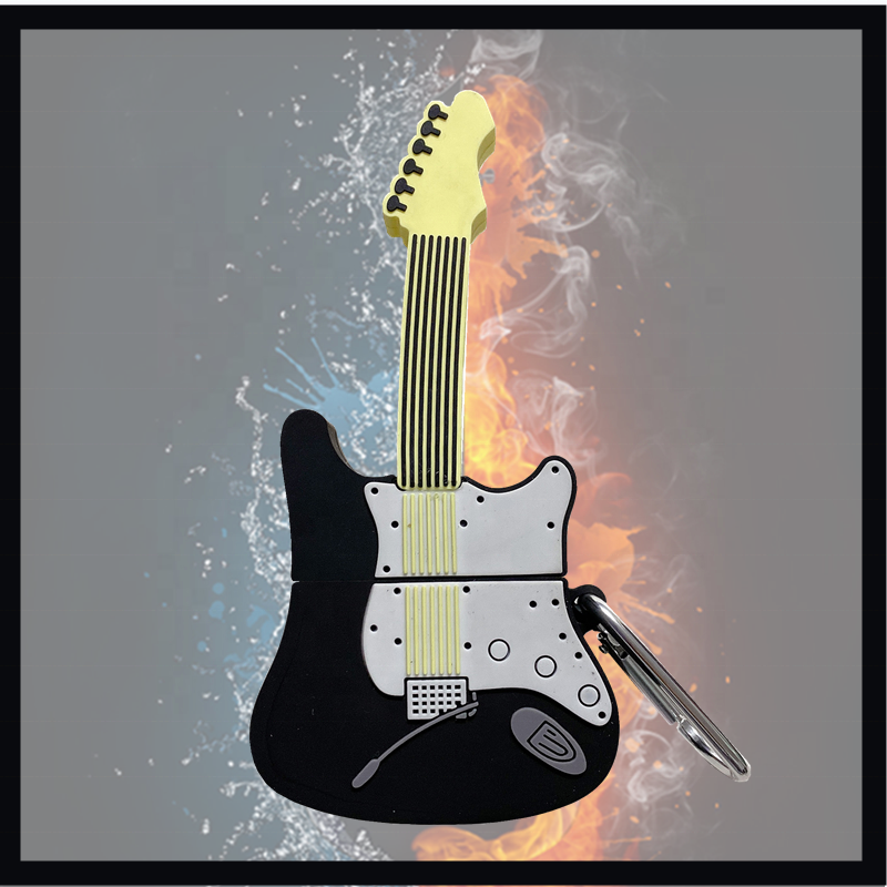 Силиконовый 3D чехол "Гитара" черно-белого цвета для Apple Airpods 1/2