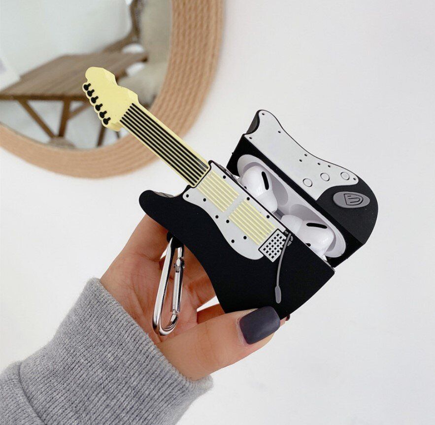 Силиконовый 3D чехол "Гитара" черно-белого цвета для Apple Airpods 1/2