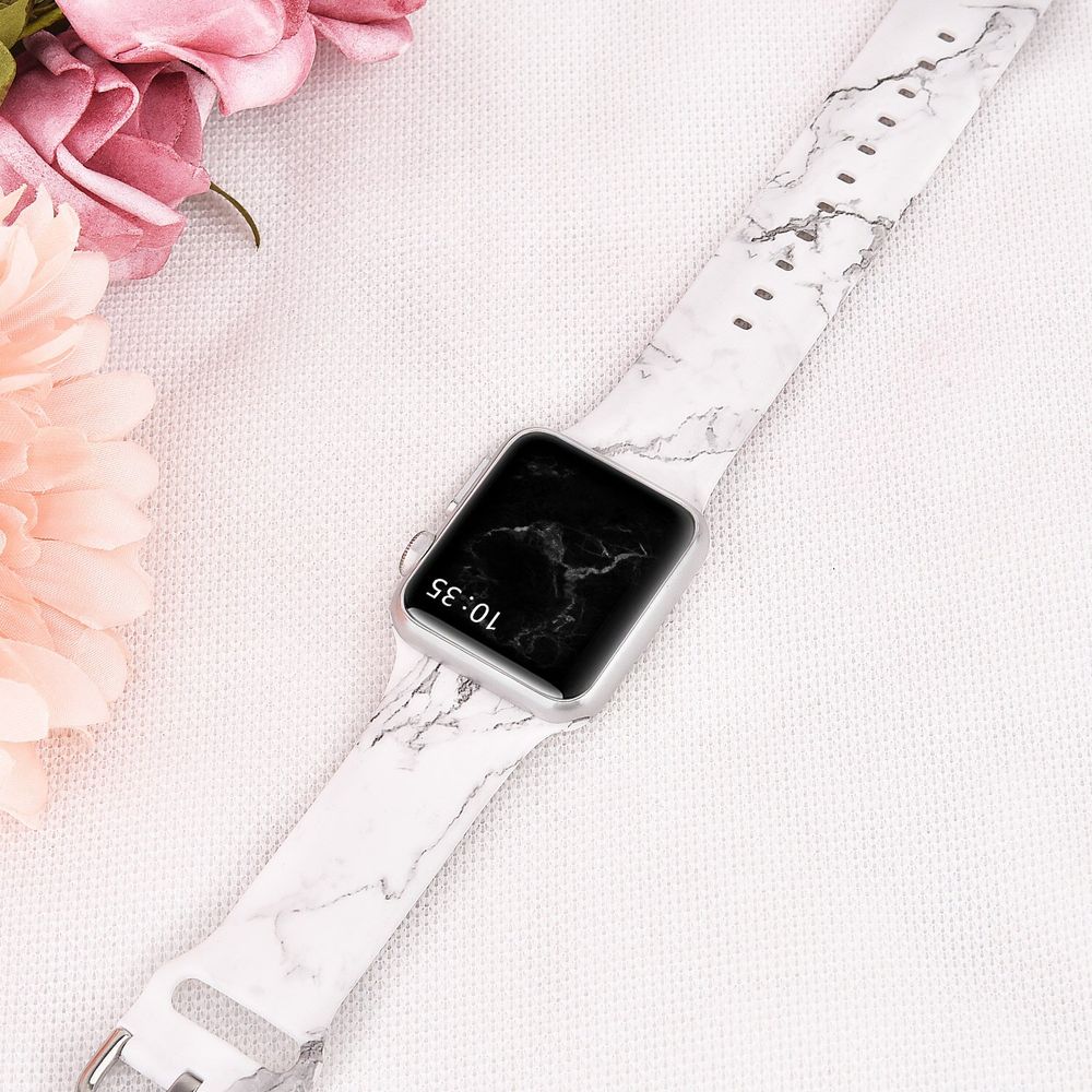 Белый мраморный силиконовый ремешок для Apple Watch 38-41 мм (Series 6/5/4/3/2)