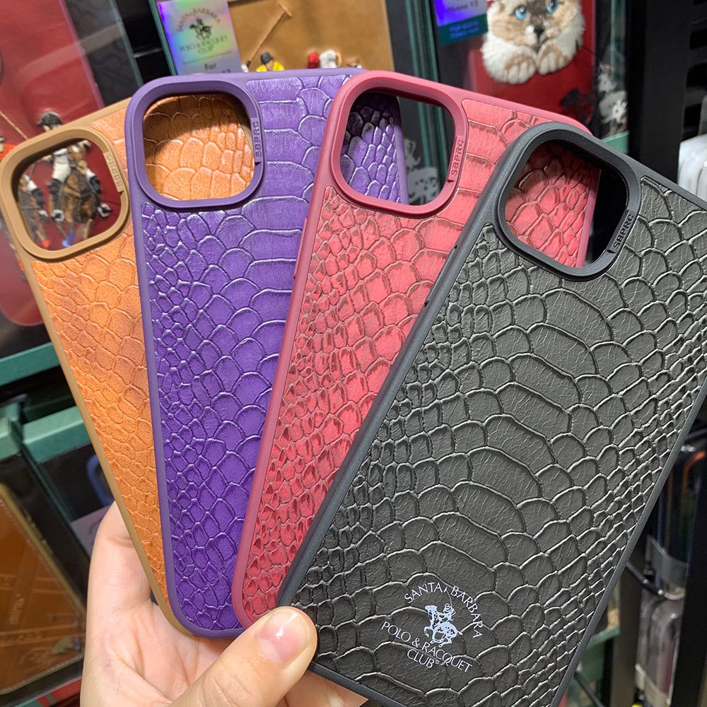 Кожаный чехол для iPhone 14 Pro Max Santa Barbara Polo Knight Crocodile Leather Фиолетовый