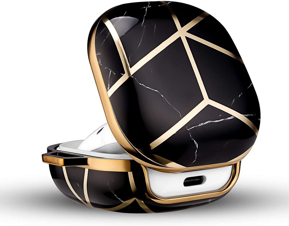 Чехол "Черный мрамор" с золотым рисунком для Samsung Galaxy Buds Pro