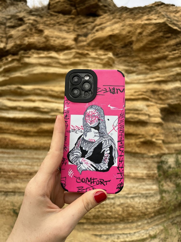 Чехол для iPhone 12 Graffiti Mona Lisa Розовый
