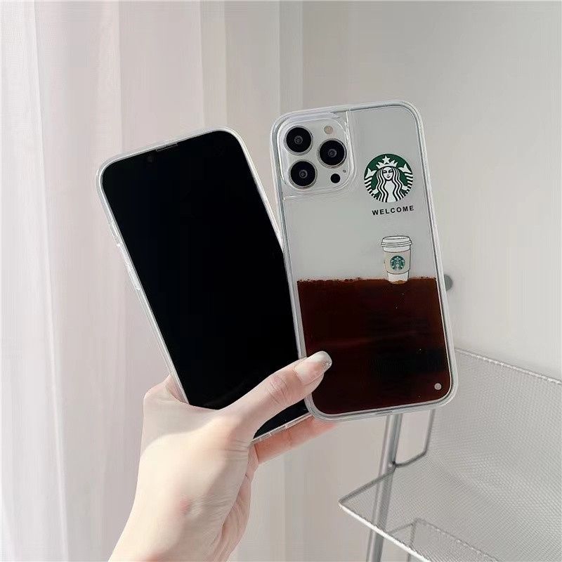 Чехол-переливашка для iPhone XS Max Starbucks с карамельно-кофейным сиропом