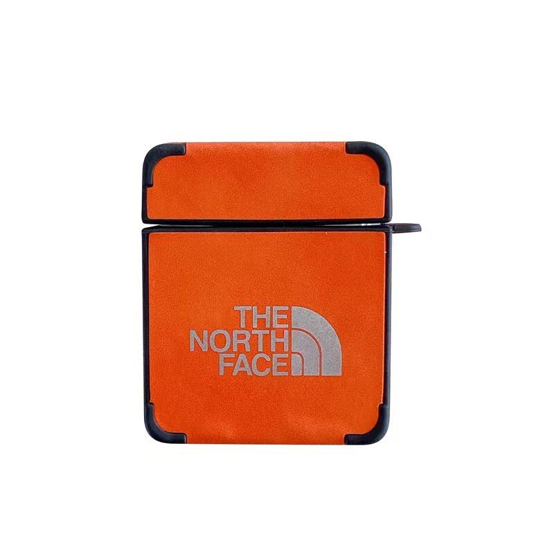 Кожаный чехол для Apple Airpods 1/2 The North Face с защитой на бортиках Оранжевый