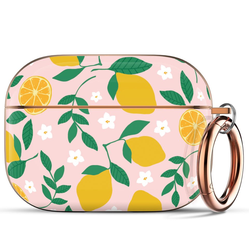 Дизайнерский чехол для Apple Airpods Pro Лимоны Розовый с золотым кольцом