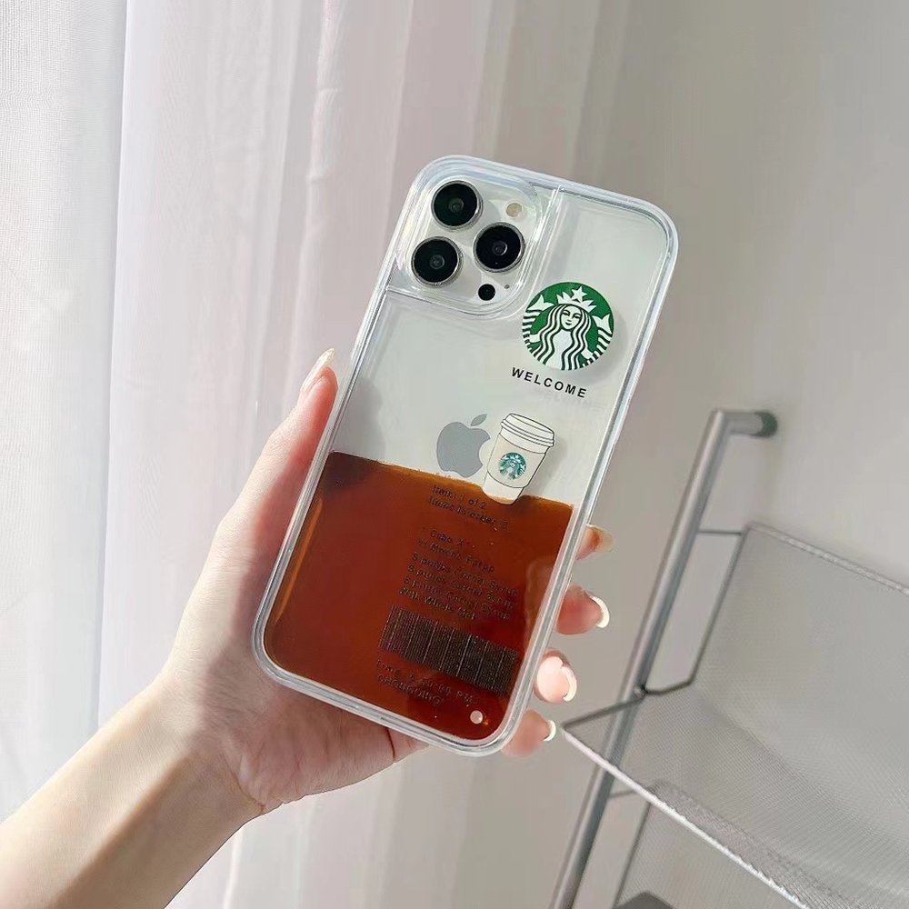 Чехол-переливашка для iPhone XR Starbucks с карамельно-кофейным сиропом