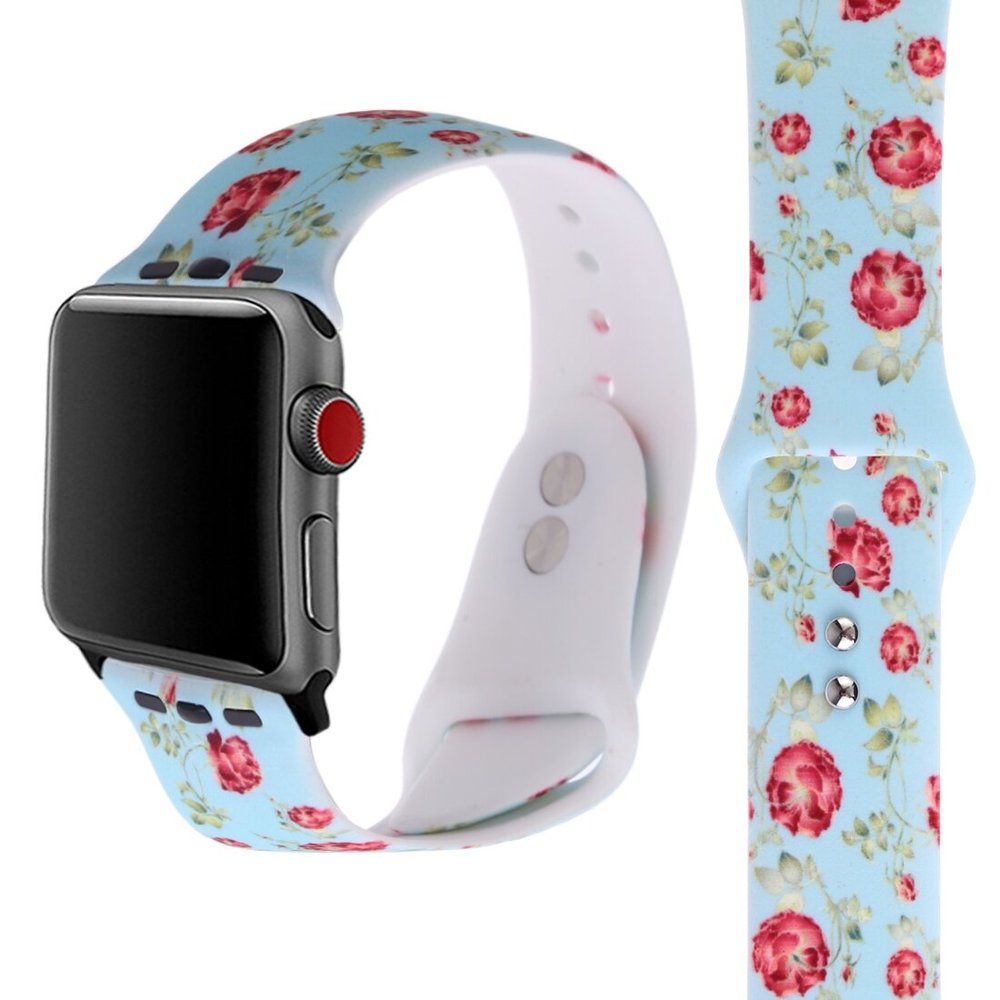 Силиконовый голубой ремешок "Цветочный орнамент" для Apple Watch 38-41 мм (Series 6/5/4/3/2)