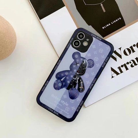 Стеклянный чехол Bearbrick Kaws в стиле робота для iPhone 12 Pro Синий