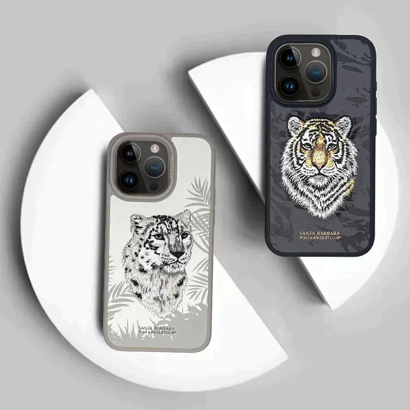 Чехол для iPhone 15 Pro Max Savanna Snow Leopard Santa Barbara Polo Кожаный с вышивкой