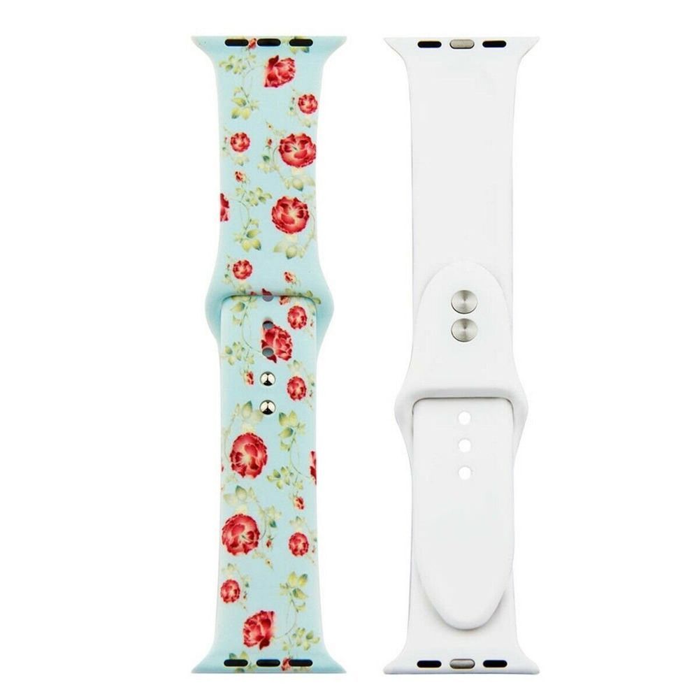 Силіконовий блакитний ремінець "Квітковий орнамент" для Apple Watch 46 / 45 / 44 / SE 44 / 42 (Series 1-3) / 49 Ultra / Ultra 2