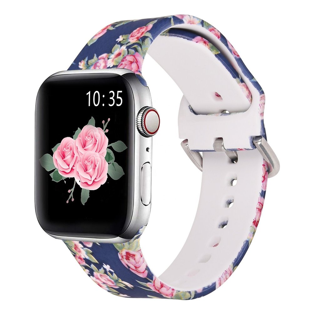 Силіконовий синій ремінець "Троянди" для Apple Watch 38-41 мм (Series 6/5/4/3/2)