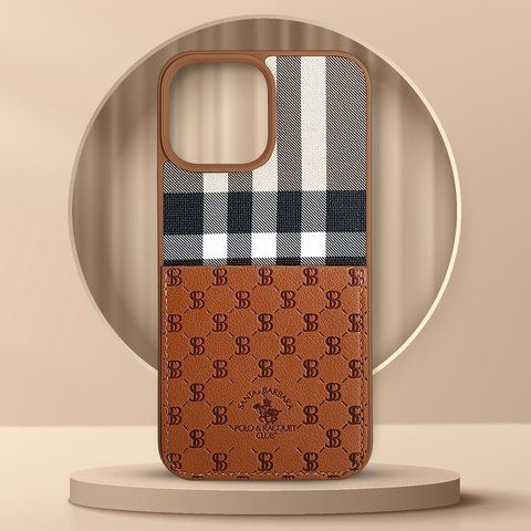 Кожаный чехол для iPhone 14 Pro Santa Barbara Polo Plaid Коричневый