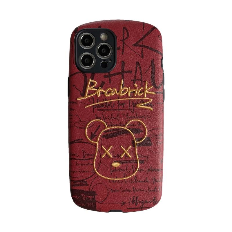 Шкіряний червоний чохол "Bearbrick Kaws" для iPhone 11 Pro Max