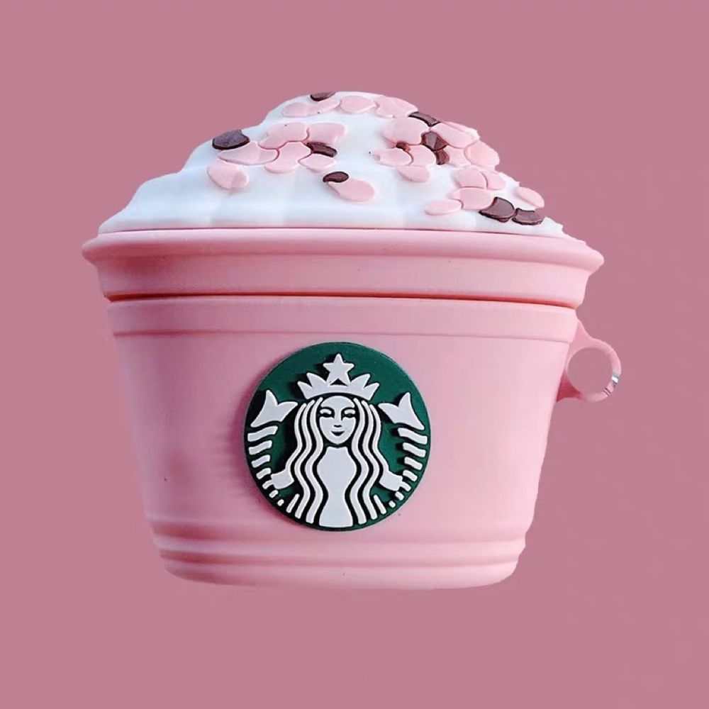 Силиконовый розовый 3D чехол "Мороженое Starbucks" для Apple Airpods Pro + брелок