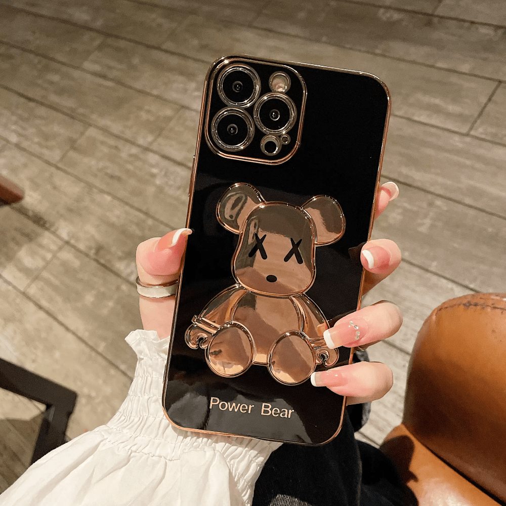 Роскошный чехол для iPhone 14 3D Bearbrick Kaws Power Bear Черный