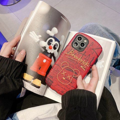 Шкіряний червоний чохол "Bearbrick Kaws" для iPhone 11 Pro