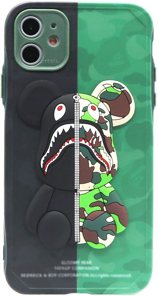 Чехол 3D Bearbrick Камуфляж для iPhone 12 Pro Max Черно-зеленый