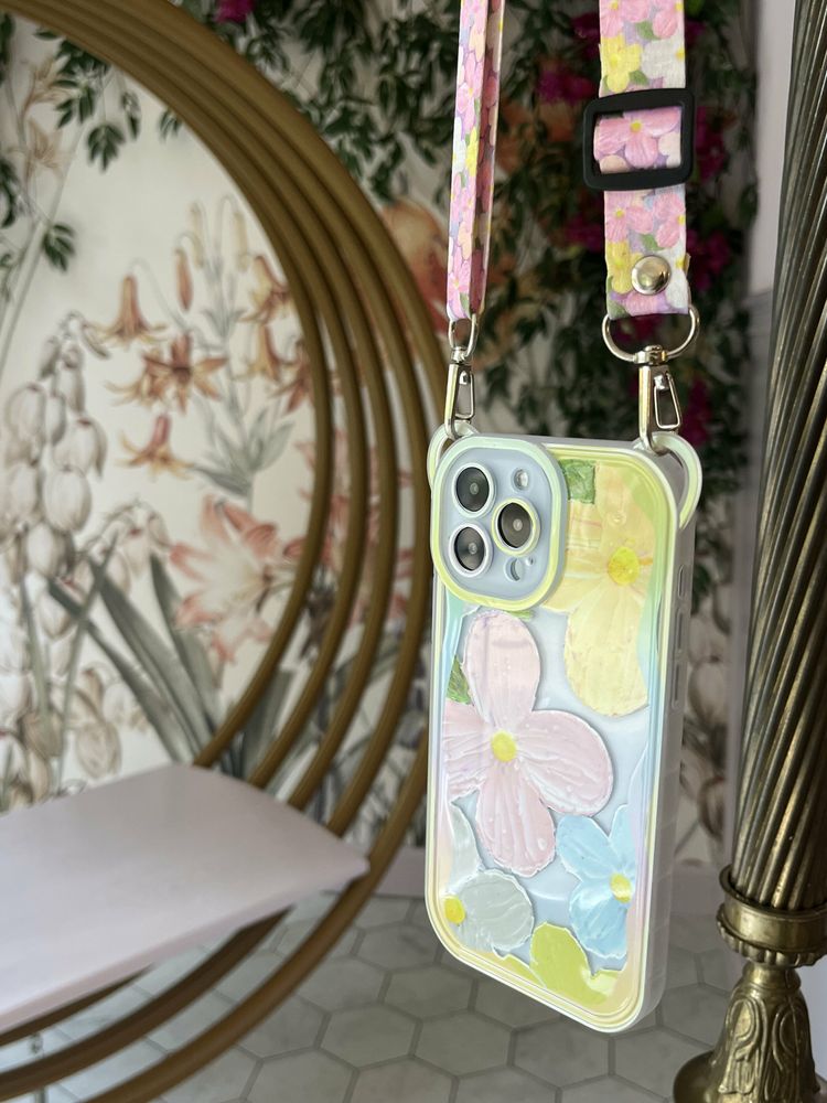 Чохол для iPhone 12 Pro Max Квітка-Семицвітка з ременем для плеча Світло-ліловий
