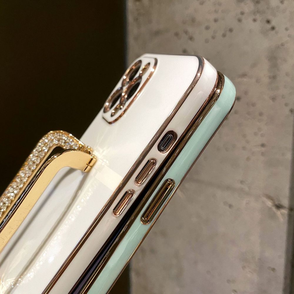 Блискучий чохол для iPhone 12 з підставкою Leading the fashion Білий