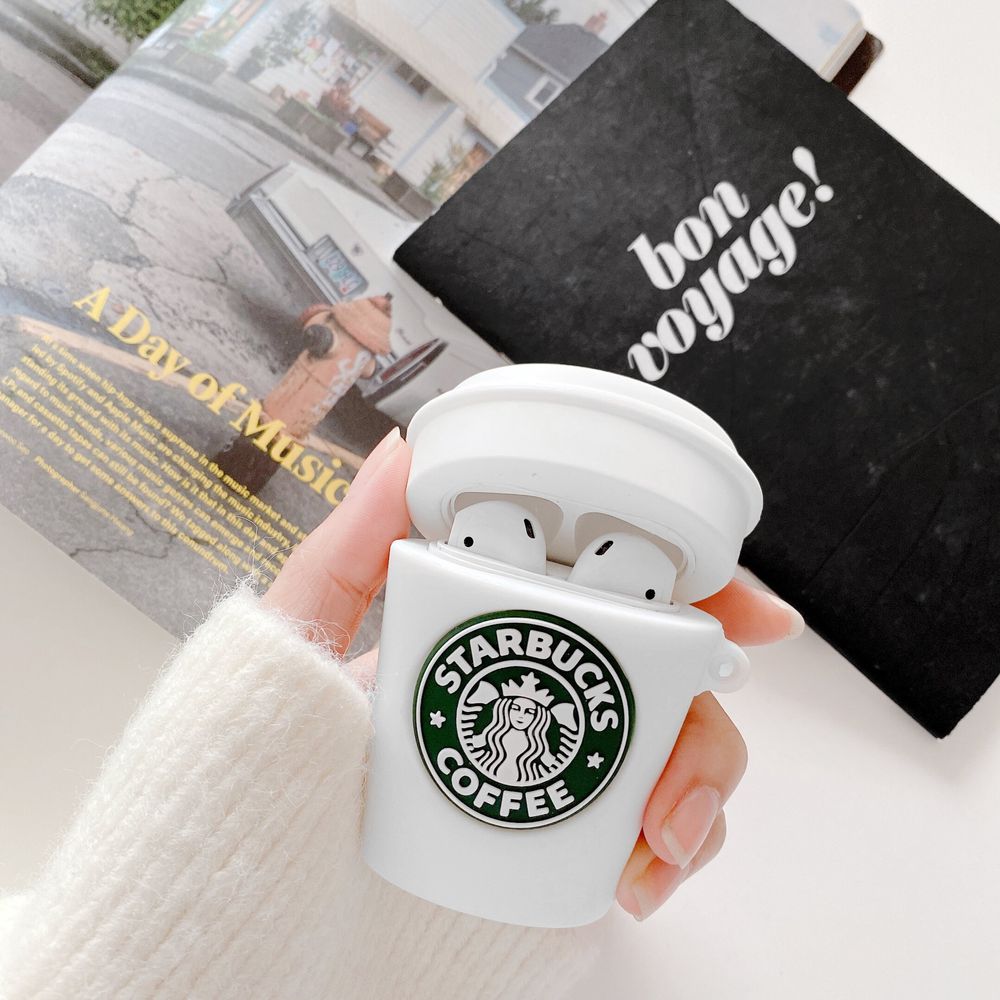 Силіконовий 3D чохол для Apple Airpods 1/2 Starbucks Coffe Білий