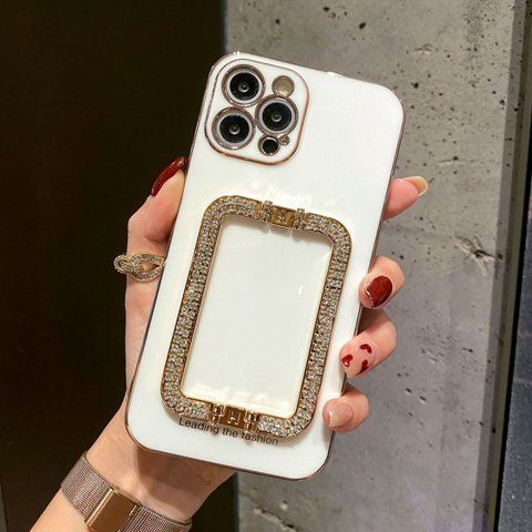 Блискучий чохол для iPhone 12 з підставкою Leading the fashion Білий