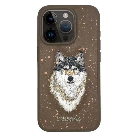 Чехол для iPhone 15 Savanna Wolf Santa Barbara Polo Кожаный с вышивкой