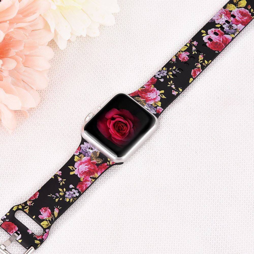 Черный силиконовый ремешок "Чайная роза" для Apple Watch 38-41 мм (Series 6/5/4/3/2)
