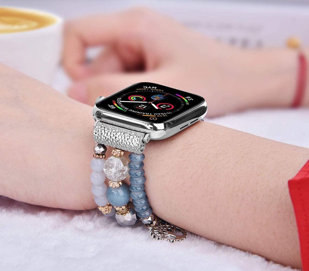 Ремешок с кристаллами павлина и агата "Горный хрусталь" для Apple Watch 38-41 мм (Series 6/5/4/3/2)