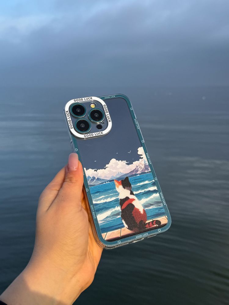 Чехол для iPhone 13 Pro Max Морской закат с кошкой