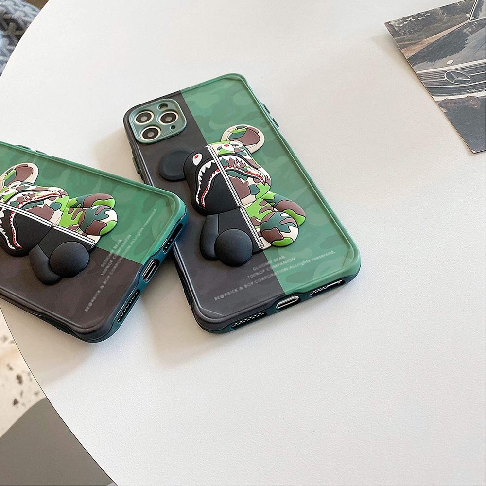 Чохол для iPhone X/XS 3D Bearbrick Камуфляж Чорно-Зелений