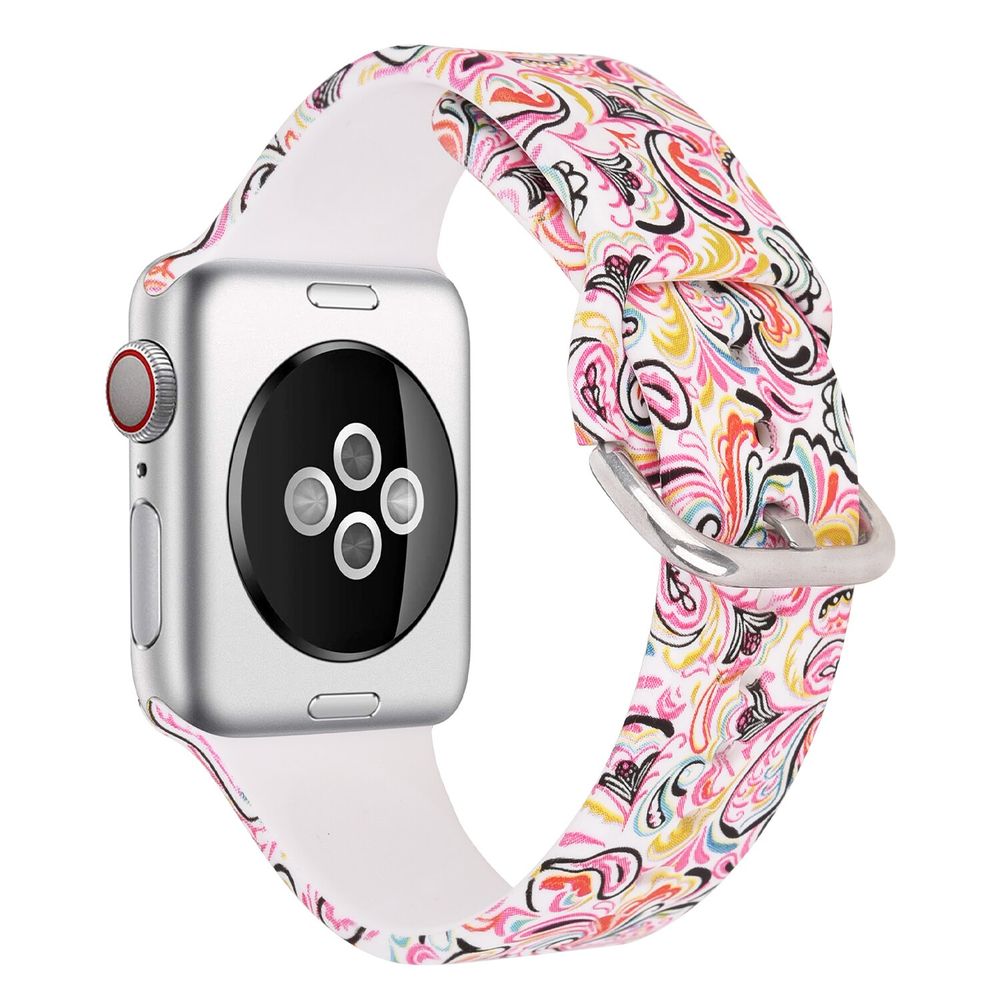 Бело-розовый силиконовый ремешок "Цветочная поляна" для Apple Watch 38-40 мм (Series 6/5/4/3/2)