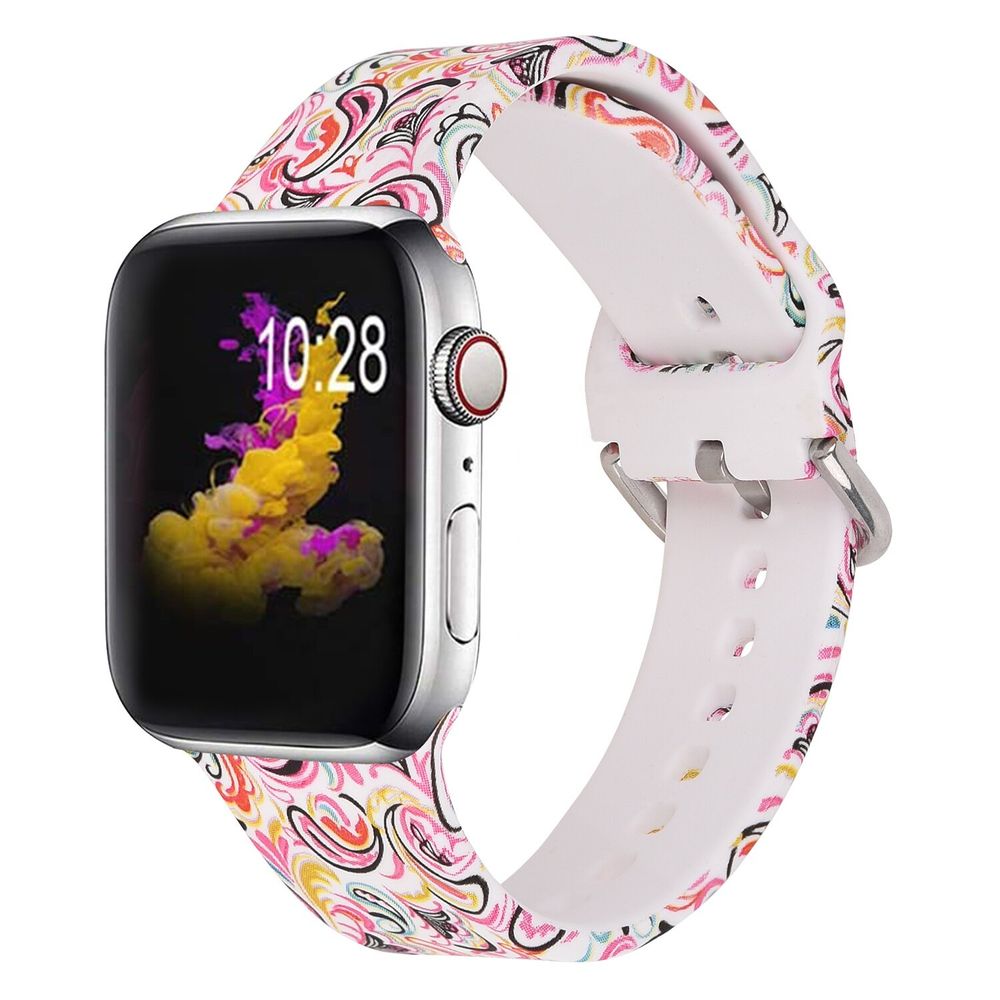 Бело-розовый силиконовый ремешок "Цветочная поляна" для Apple Watch 38-40 мм (Series 6/5/4/3/2)