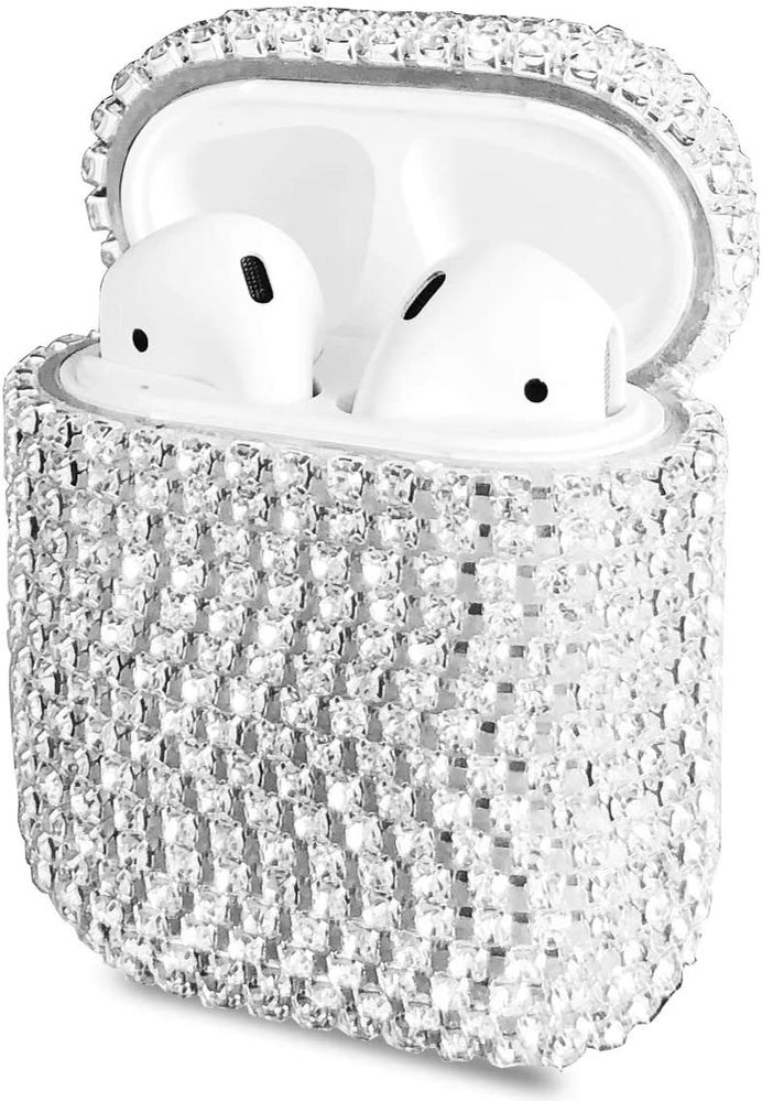 Блестящий алмазный чехол серебряного цвета со стразами для Apple Airpods 1/2