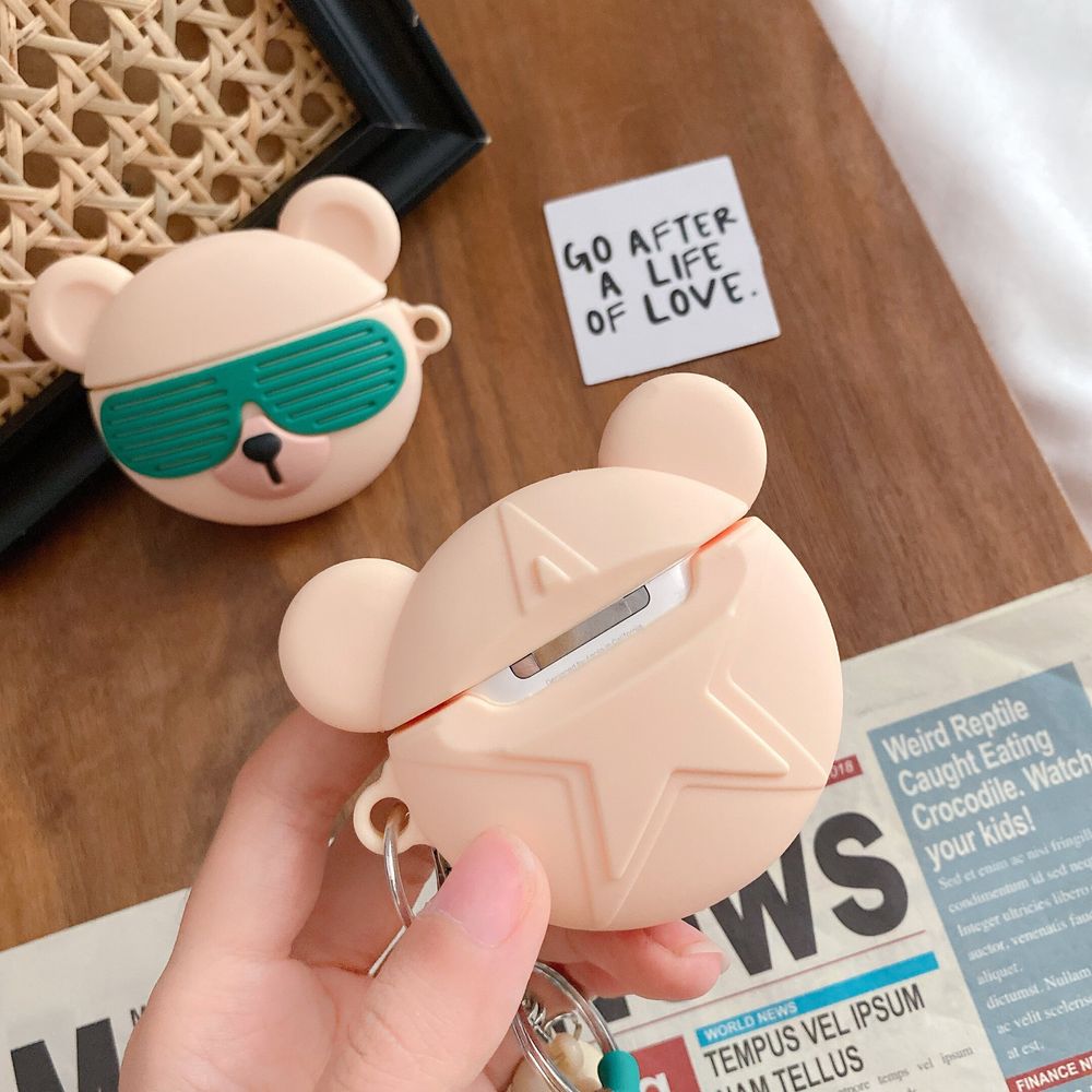 3D чехол "Медвежонок Starbucks" в зеленых очках для Apple Airpods Pro + брелок