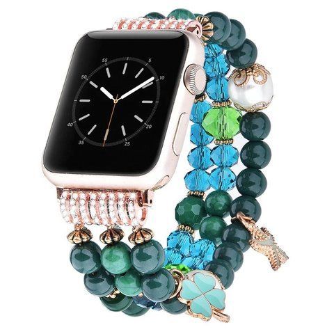 Жіночий ремінець з бірюзово-зелених намистин "Океан" для Apple Watch 41 / 40 / SE 40 / 38 мм