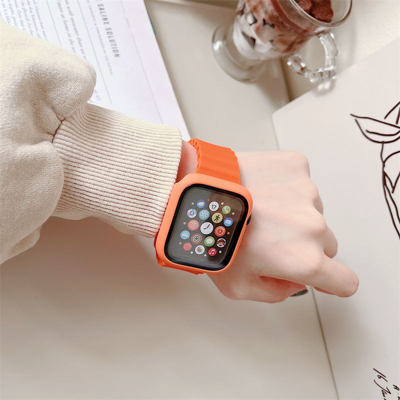 Ремешок + чехол для Apple Watch 45 мм Волнистый Silicone Orange