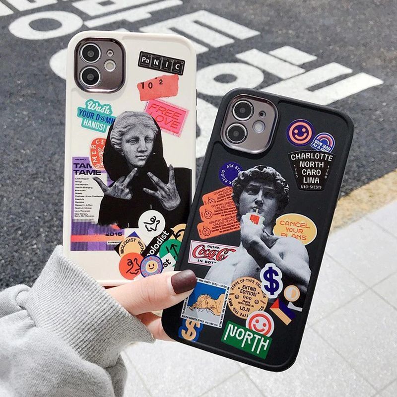 Чехол для iPhone 14 Pro Collage Labels Mona Lisa Белый + защита камеры