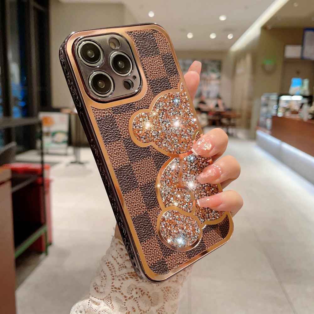 Блискучий чохол для iPhone 12 Pro Max Diamond Bear Коричневий