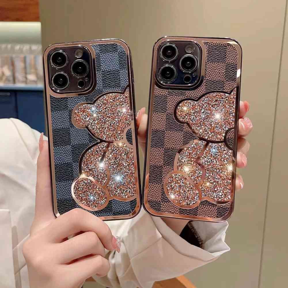 Блискучий чохол для iPhone 12 Pro Max Diamond Bear Коричневий