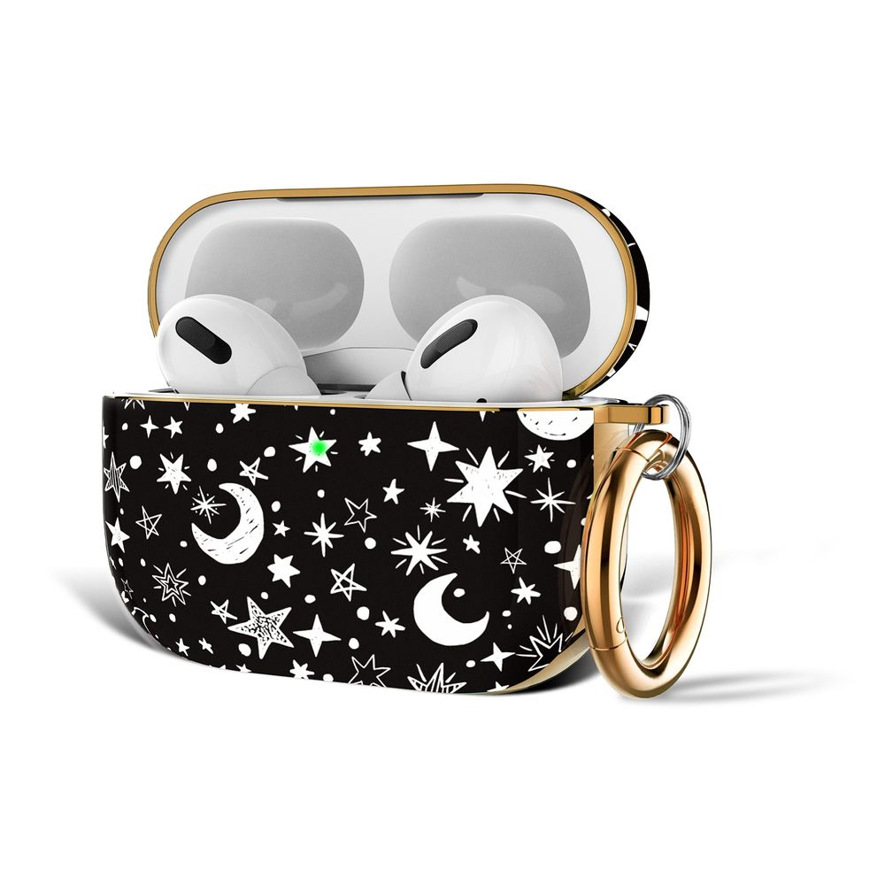 Дизайнерский чехол для Apple Airpods Pro 2 Звездная ночь Черный с золотым кольцом