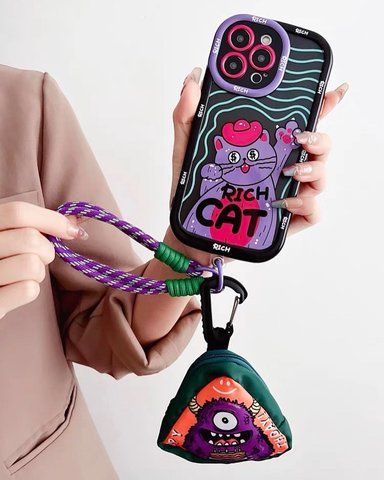 Чохол для iPhone 12 із сумкою-гаманцем і ремінцем Cat Monster