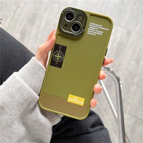Чохол для iPhone 14 Pro Stone Island з логотипом + захист камери Оливковий