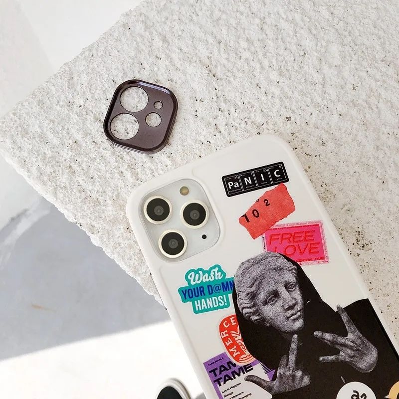 Чехол для iPhone 14 Collage Labels Mona Lisa Белый + защита камеры