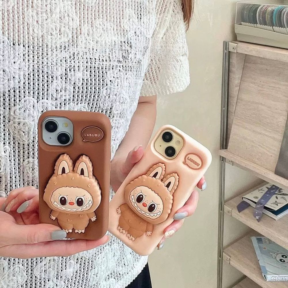 Чехол 3D Labubu с подставкой для iPhone 16 Pro Max Pink