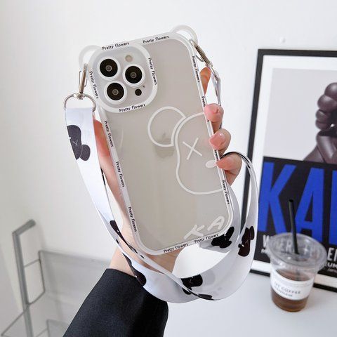 Чохол для iPhone 14 Pro Max Bearbrick ведмедик з ременем для плеча Білий