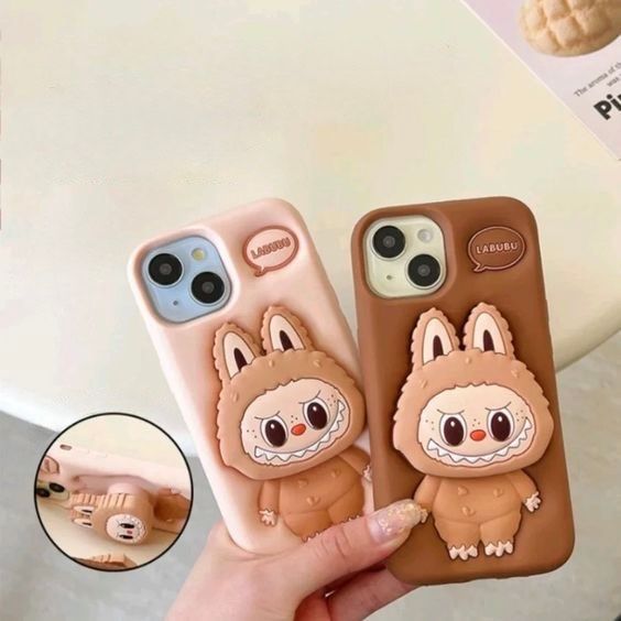 Чехол 3D Labubu с подставкой для iPhone 16 Pro Max Pink