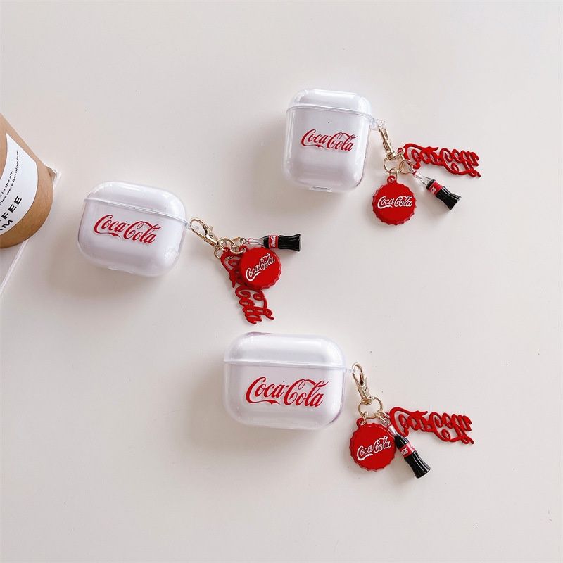Чохол для Apple Airpods Pro Coca Cola з брелком Білий