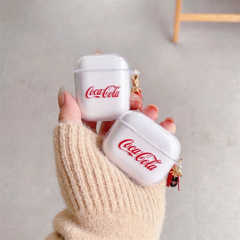 Чехол для Apple Airpods Pro Coca Cola с брелком Белый